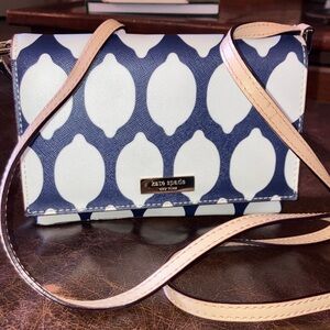 Kate Spade Grant Street Navy and White lemon Patterned Crossbody Bag